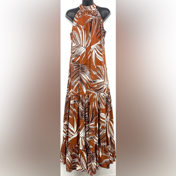1. State Brown and White Leaf Print Maxi Dress - Picture 3 of 8